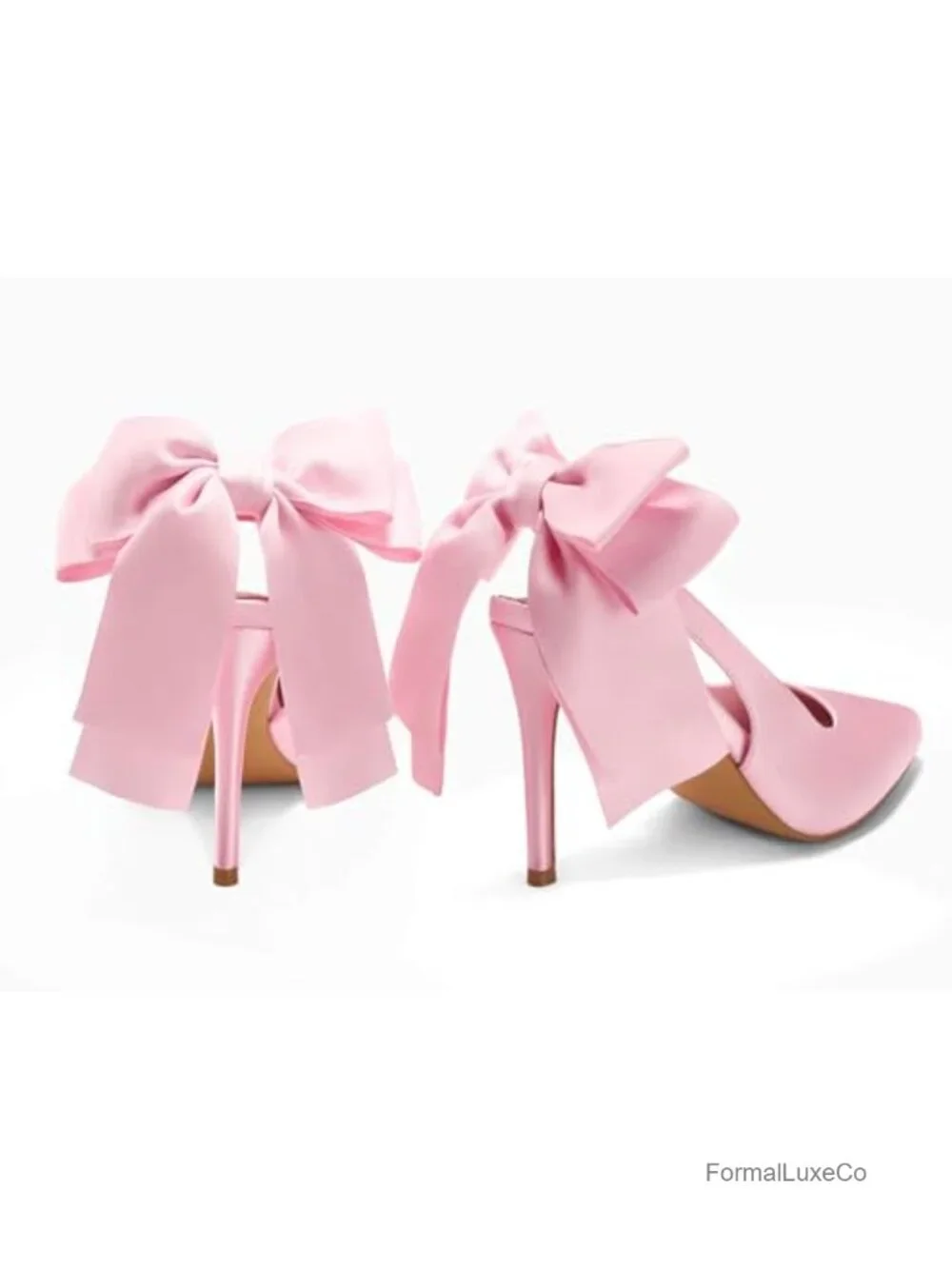 Satin Slingback Pumps with Bow Closed Pointed Toe Stiletto Heels Bride Dress